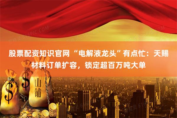 股票配资知识官网 “电解液龙头”有点忙：天赐材料订单扩容，锁定超百万吨大单